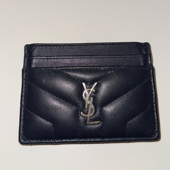 YSL Navy Leather Card Holder - Picture 1 of 6